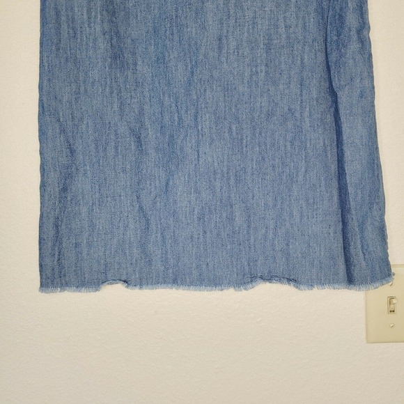 Krazy Kat Blue Chambray Flared Short Sleeve‎ Mini Dress With Frayed Hem. Size S - Picture 2 of 8